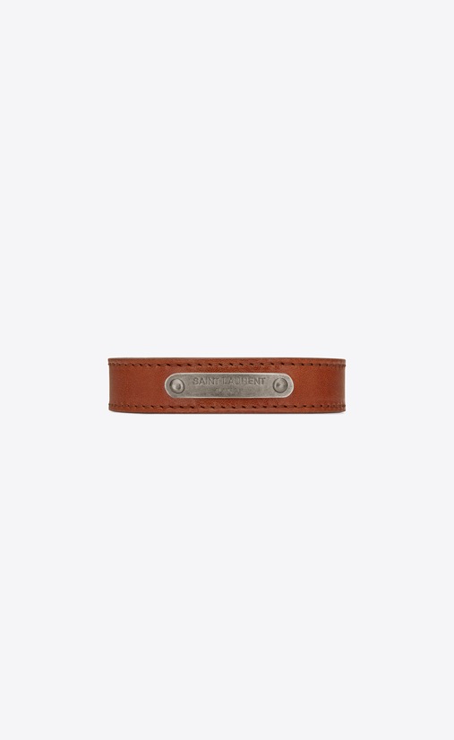 ID-Armband aus braunem Leder und gebürstetem, silberfarbenem Metall